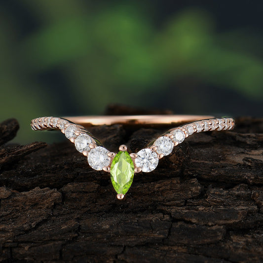 Marquise & Round Cut Peridot Curved Wedding Band Stacking Ring