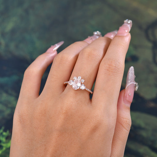 Unique Oval Shaped Pave Halo Ring