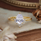 Pear Cut Vintage Moissanite Engagement Ring Cluster Ring for Women