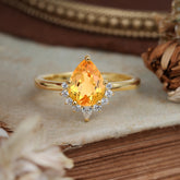 Pear Cut Vintage Citrine Engagement Ring Cluster Ring for Women
