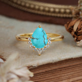 Pear Cut Vintage Turquoise Engagement Ring Cluster Ring for Women