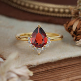 Pear Cut Vintage Garnet Engagement Ring Cluster Ring for Women