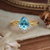 Pear Cut Vintage Aquamarine Engagement Ring Cluster Ring for Women