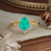 Pear Cut Vintage Emerald Engagement Ring Cluster Ring for Women