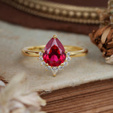 Pear Cut Vintage Ruby Engagement Ring Cluster Ring for Women