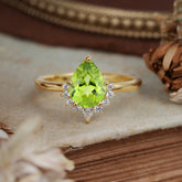 Pear Cut Vintage Peridot Engagement Ring Cluster Ring for Women