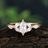 Classic Marquise Cut Moissanite Engagement Ring Sider with 3-stone