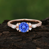 Round Cut Sapphire Engagement Ring Cluster Anniversary Ring