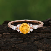 Round Cut Citrine Engagement Ring Cluster Anniversary Ring