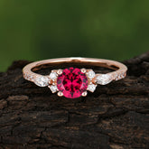 Round Cut Ruby Engagement Ring Cluster Anniversary Ring