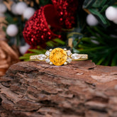 Round Cut Citrine Engagement Ring Cluster Anniversary Ring