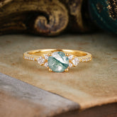 Round Cut  Moss Agate Classic Side Stone Wedding Engagement Ring