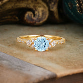 Round Cut Aquamarine Classic Side Stone Wedding Engagement Ring