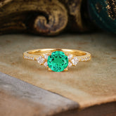 Round Cut Emerald Classic Side Stone Wedding Engagement Ring