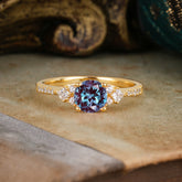 Round Cut Alexandrite Classic Side Stone Wedding Engagement Ring