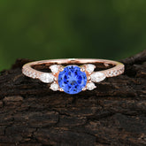 Round Cut Sapphire Cluster Engagement Ring 6-Prong Setting