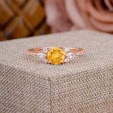 Round Cut Citrine Cluster Engagement Ring Six Prong Setting
