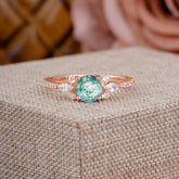 Round Cut Moss Agate Cluster Engagement Ring Six Prong Setting