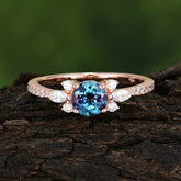 Round Cut Alexandrite Cluster Engagement Ring Six Prong Setting