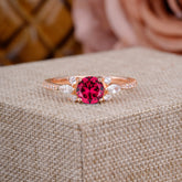 Round Cut Ruby Cluster Engagement Ring Six Prong Setting