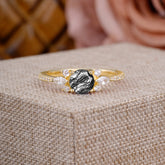 Round Cut Black Rutilated Quartz Cluster Engagement Ring 6-Prong Setting