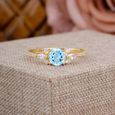 Round Cut Aquamarine Cluster Engagement Ring 6-Prong Setting