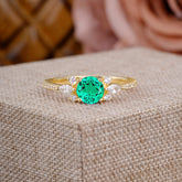 Round Cut Emerald Cluster Engagement Ring 6-Prong Setting