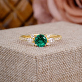 Round Cut Emerald Cluster Engagement Ring 6-Prong Setting
