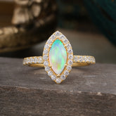 Classic Marquise Cut Opal  Halo Engagement Ring