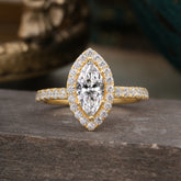 6 Prong Classic Marquise Cut Lab Diamond Halo Engagement Ring