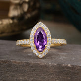 Classic Marquise Cut Amethyst Halo Engagement Ring