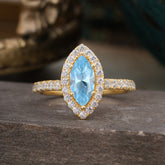 Classic Marquise Cut Aquamarine Halo Engagement Ring
