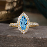 Classic Marquise Cut Aquamarine Halo Engagement Ring
