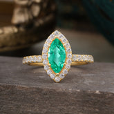 Classic Marquise Cut Emerald Halo Engagement Ring