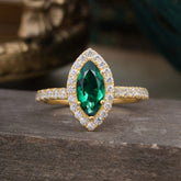 Classic Marquise Cut Emerald Halo Engagement Ring