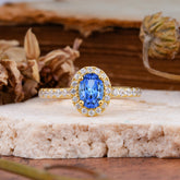 1 Carat Oval Cut Classic Sapphire Ring Half Eternity Band Halo Ring