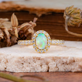 1 Carat Oval Cut Classic Opal Ring Half Eternity Band Halo Ring