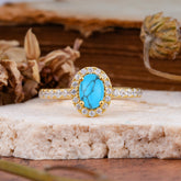 1 Carat Oval Cut Classic Turquoise Ring Half Eternity Band Halo Ring