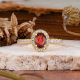 1 Carat Oval Cut Classic Garnet Ring Half Eternity Band Halo Ring