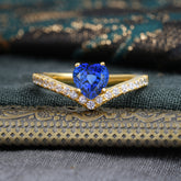 4-Prong Heart Shaped Sapphire Engagaement Ring Classic Wedding Ring