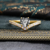 Heart Shaped Black Rutilated Quartz Engagaement Ring Classic Wedding Ring