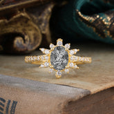 1.5 Carat Oval Cut Cluster Black Rutilated Quartz Anniversary Ring Vintage Pave Braid Band