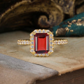 2 Carat Emerald Cut Garnet Engagement Ring Pave Halo Bridal Ring