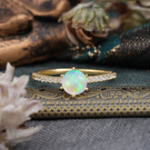 1 Carat Round Cut 6-Prong Opal Wedding Ring Pave Milgrain Engagement Ring