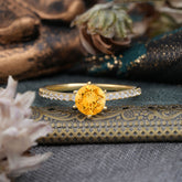 1 Carat Round Cut Citrine Wedding Ring Pave Milgrain Engagement Ring