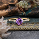 1 Carat Round Cut 6-Prong Amethyst Wedding Ring Pave Milgrain Engagement Ring