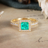 Princess Cut Emerald Engagement Ring Half Eternity Halo Promise Ring