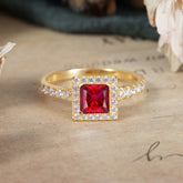 Princess Cut Ruby Engagement Ring Half Eternity Halo Promise Ring