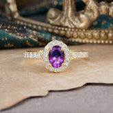 1 Carat Oval Cut Amethyst Engagement Ring Half Eternity Halo Promise Ring