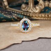 1 Carat Oval Cut Alexandrite Engagement Ring Half Eternity Halo Promise Ring